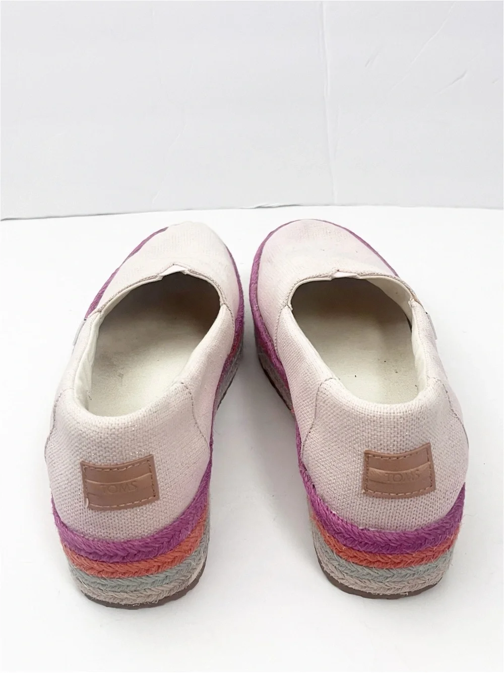 TOMS Valencia Dusty Peach Metallic Espadrilles Platform Slip On Canvas Shoes 8.5